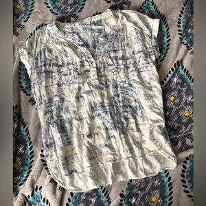 Rose and olive distressed denim shirt